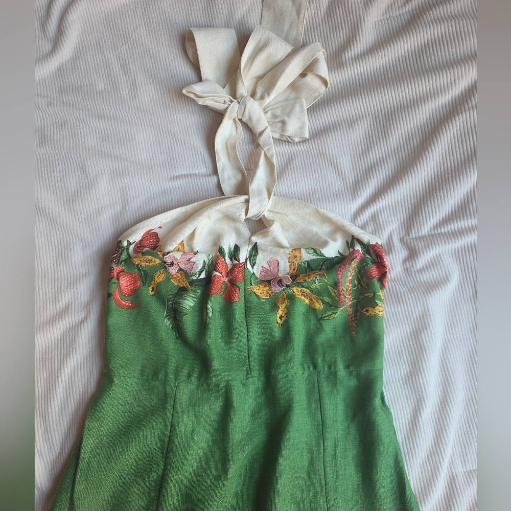 H&M PREMIUM linen-blend halterneck dress floral green/flowers BNWT - Picture 16 of 16